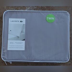 Lacoste 100% Cotton Percale Sheet Twin Set Silver/Grey